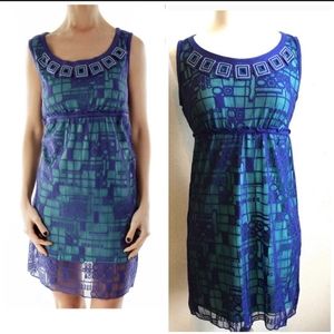 Chelsea & Violet Small Sleeveless Dress Teal Knit Tank Style Embroided Knit Over